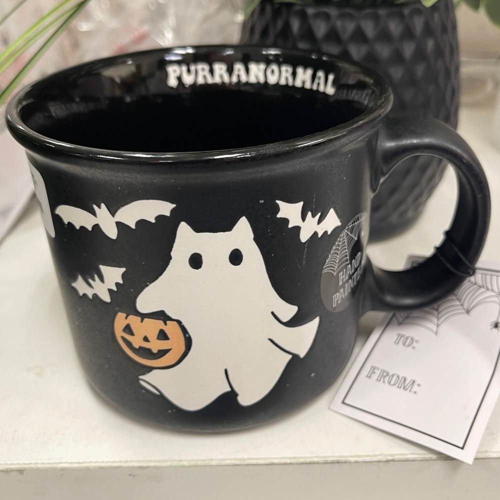 Halloween Black Cat Ghost Trick or Treating Purranormal 🐈‍⬛👻🎃 Coffee Mug NWT